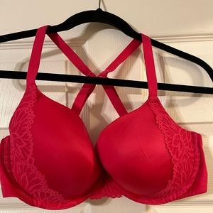 Hot pink, plunge coverage push up bra - 38D